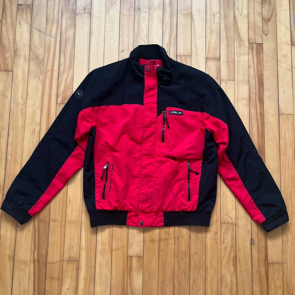 RLX Ralph Lauren Colorblock Track Jacket Full Zip Red Black Mens L